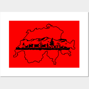 Switzerland map silhouette Posters and Art